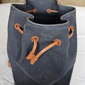 Madewell Canvas Leather Drawstring Backpack Gray Brown Minimalist Bag